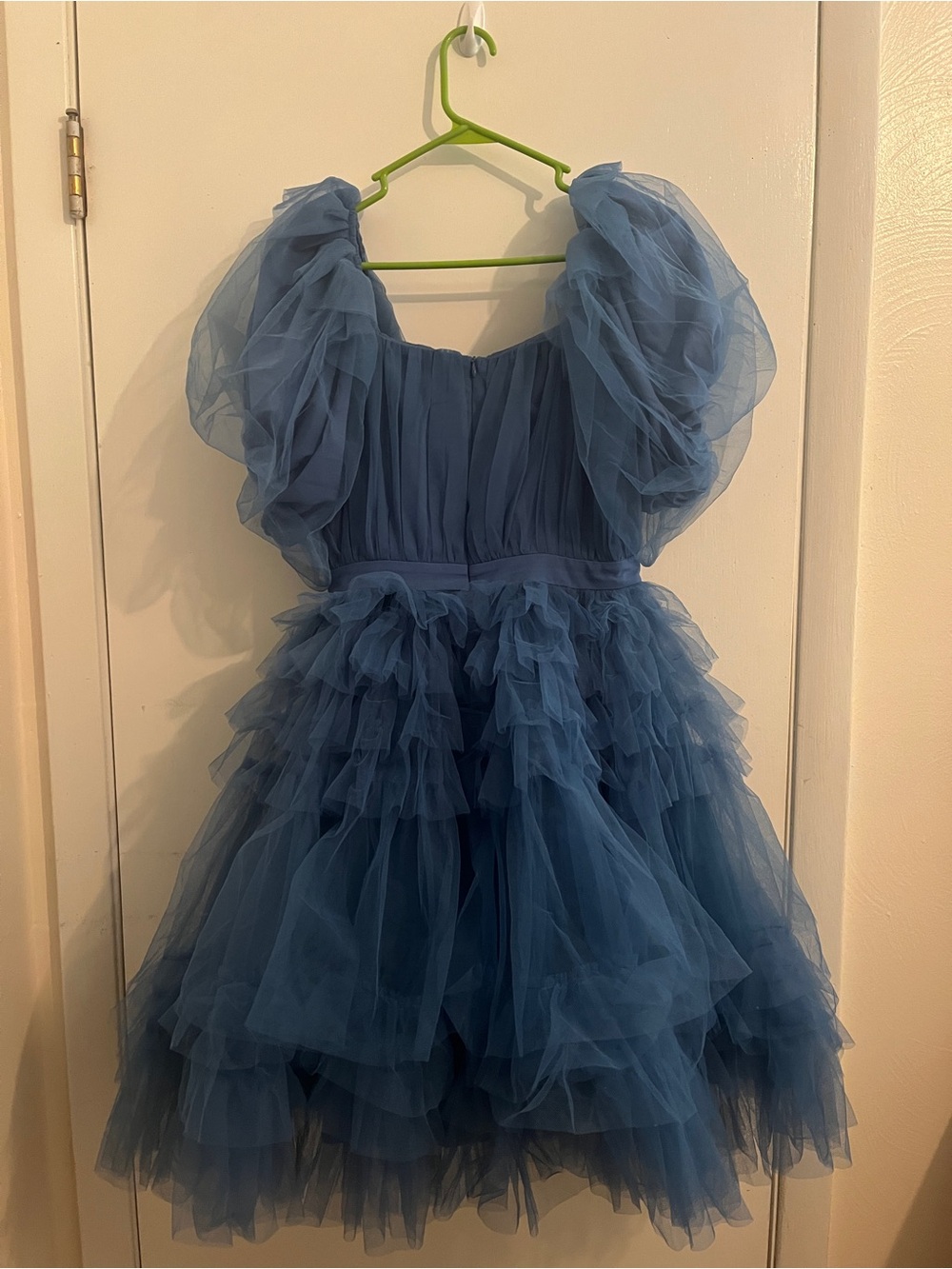 Ivy City Co Pixie Blue Tulle Puff-Sleeve Midi Dress - Picture 3 of 6